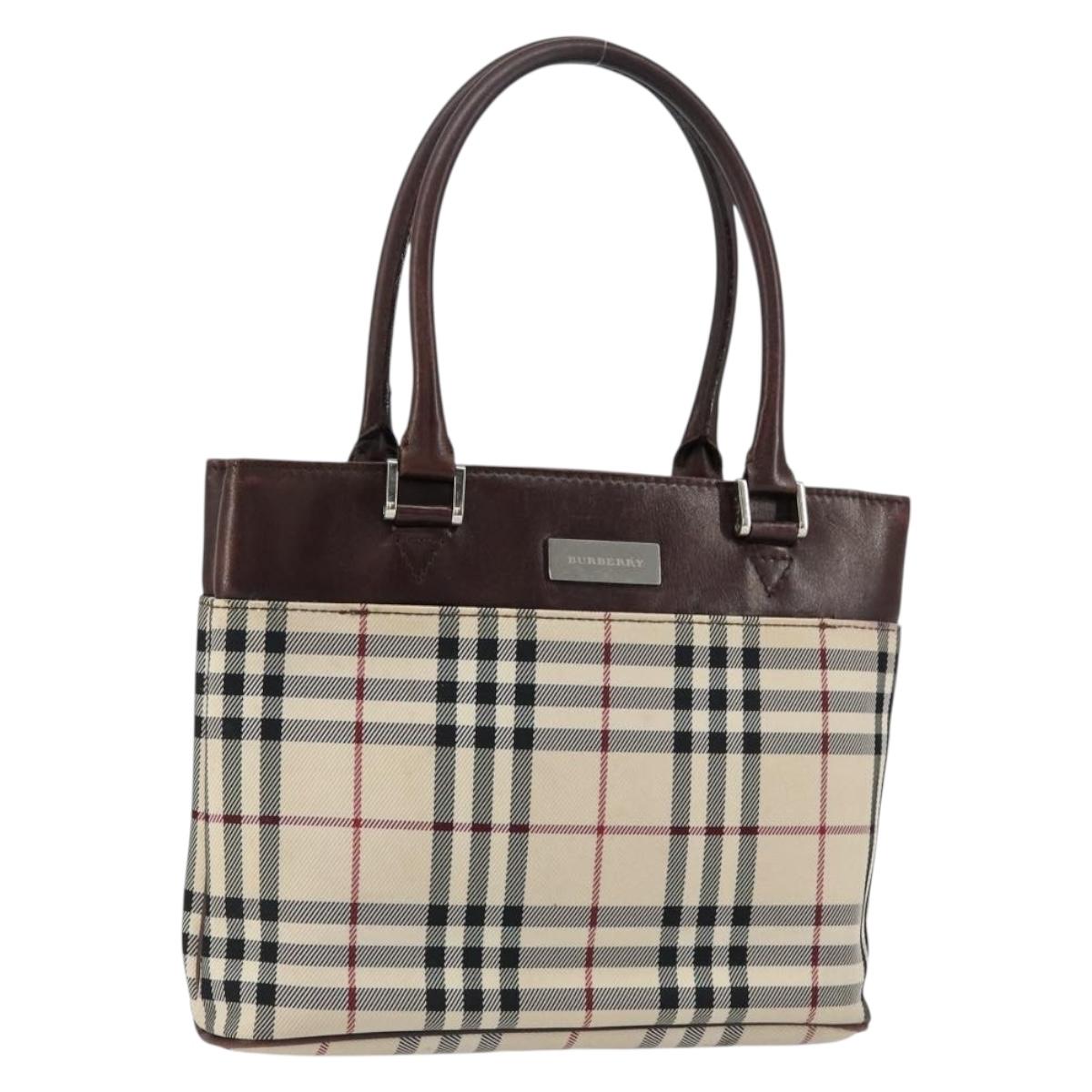 BURBERRY Nova Check Hand Bag Canvas Beige Gold Auth ka090