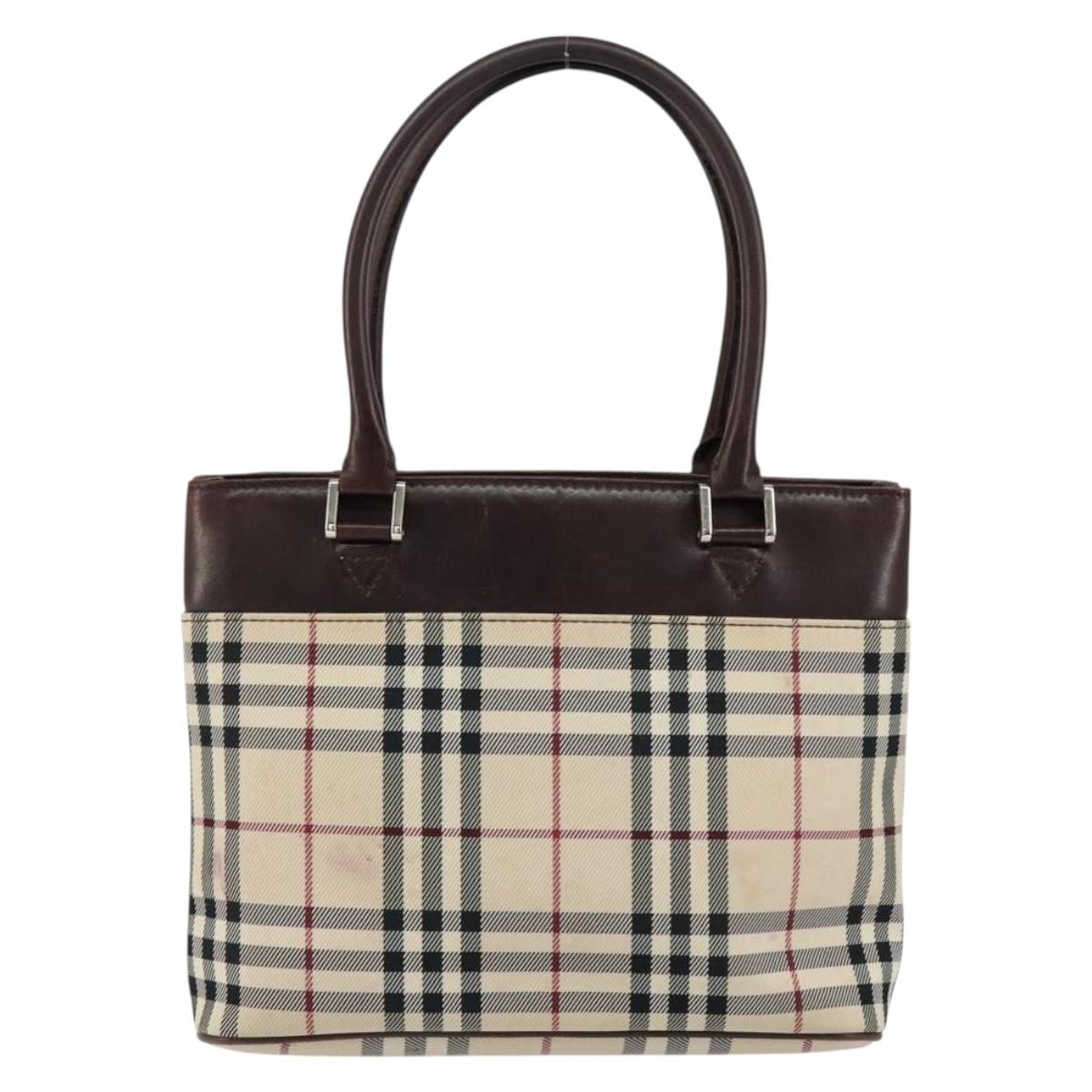 BURBERRY Nova Check Hand Bag Canvas Beige Gold Auth ka090