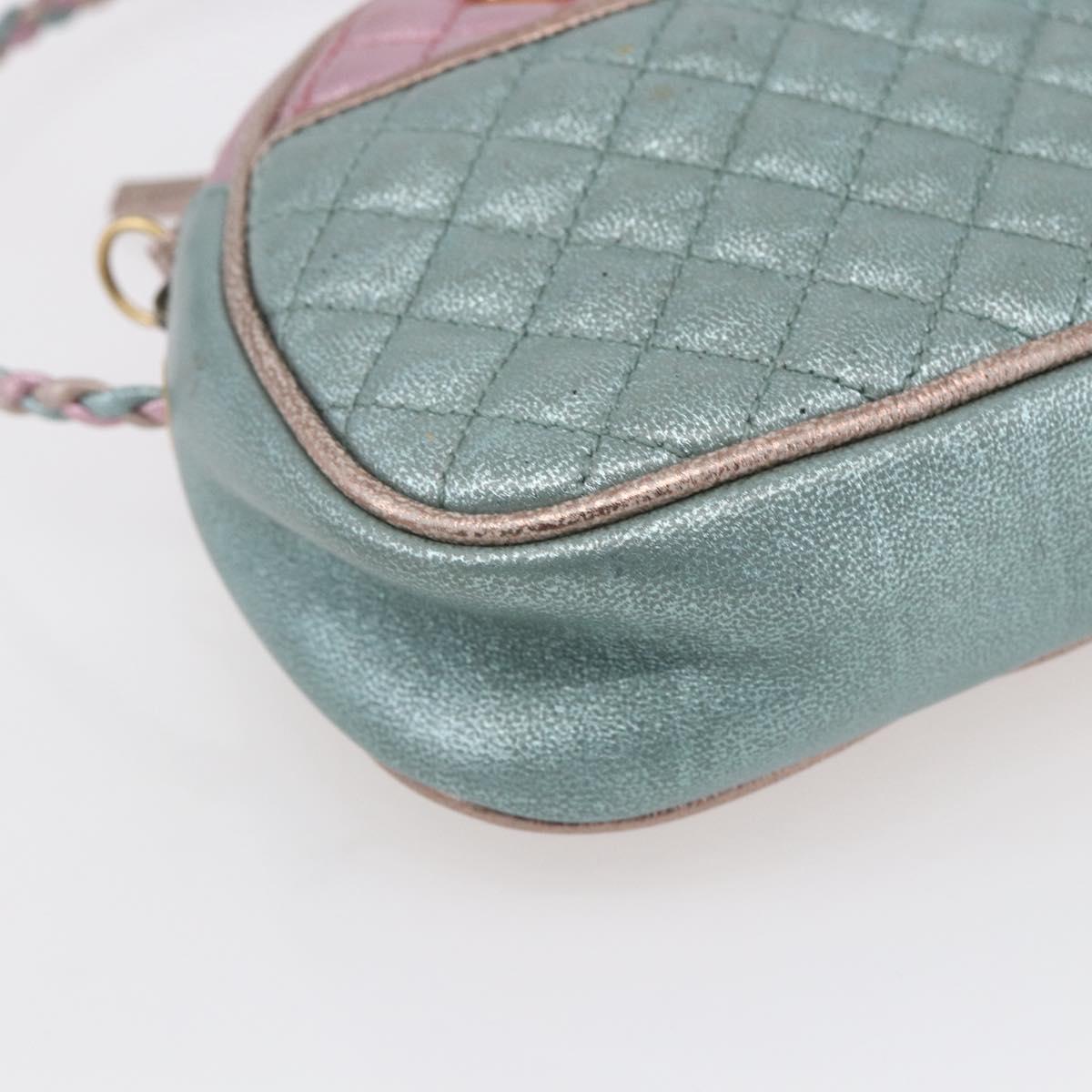 GUCCI Shoulder Bag Lamb Skin Light Blue Gold 534951 Auth ka093