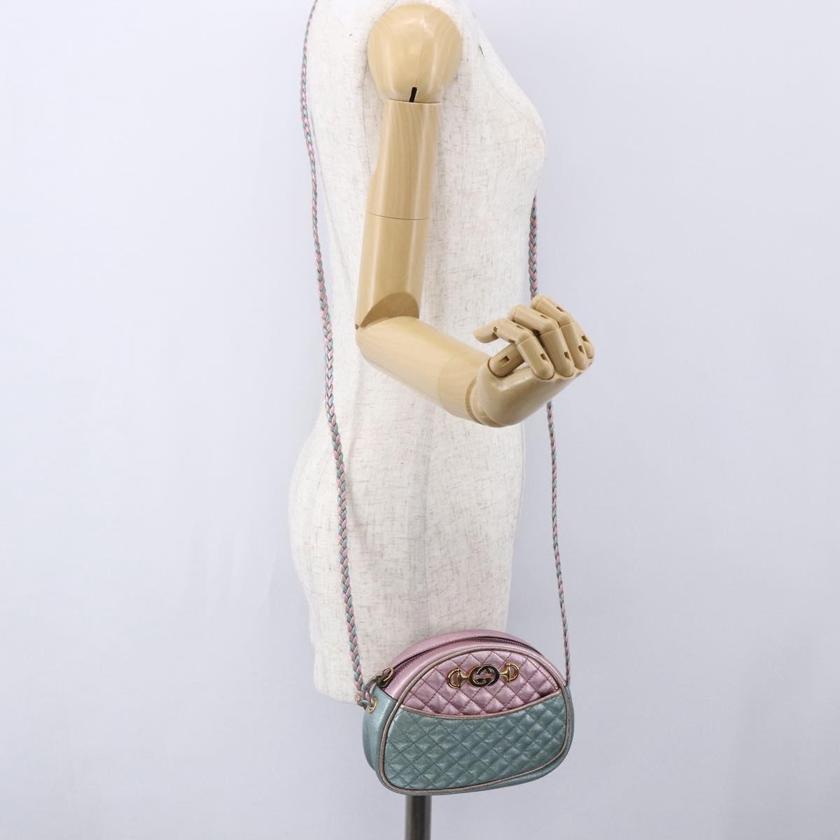 GUCCI Shoulder Bag Lamb Skin Light Blue Gold 534951 Auth ka093