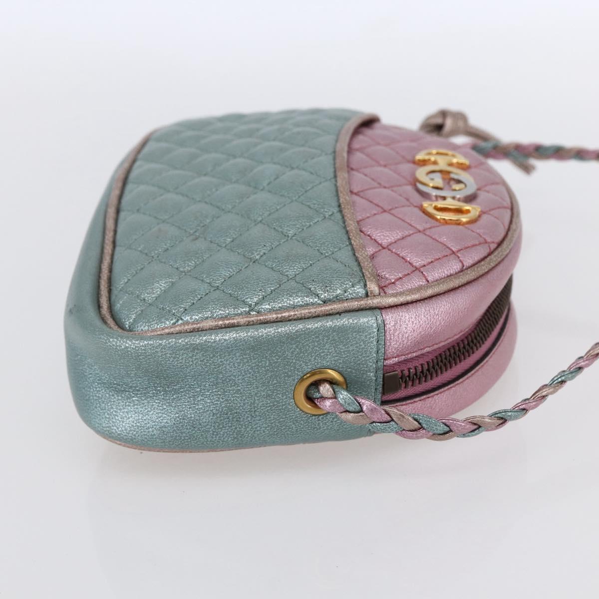 GUCCI Shoulder Bag Lamb Skin Light Blue Gold 534951 Auth ka093