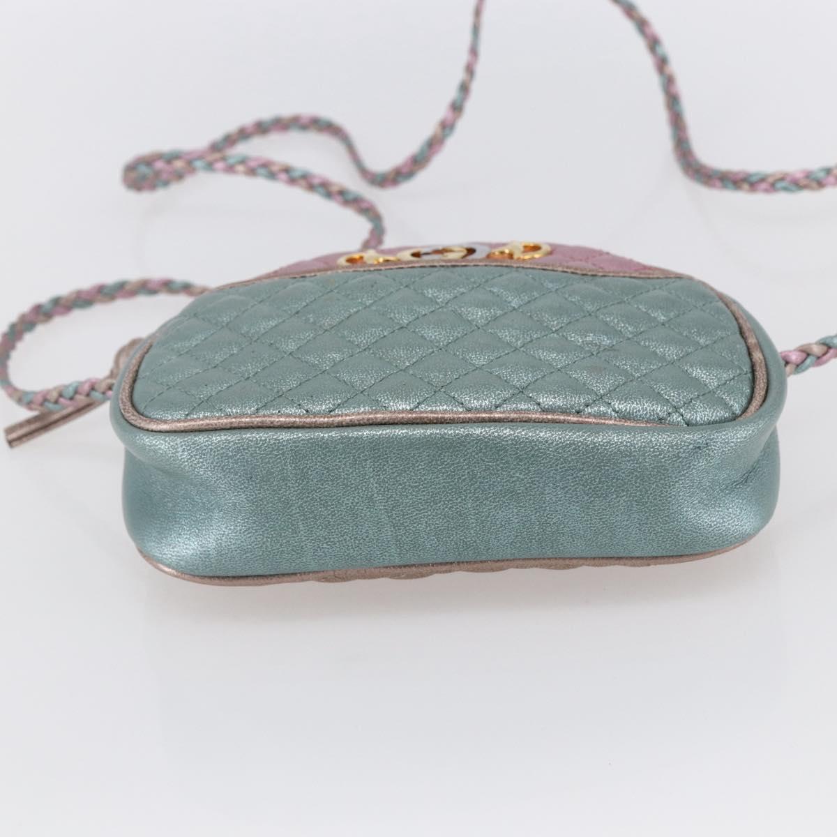 GUCCI Shoulder Bag Lamb Skin Light Blue Gold 534951 Auth ka093