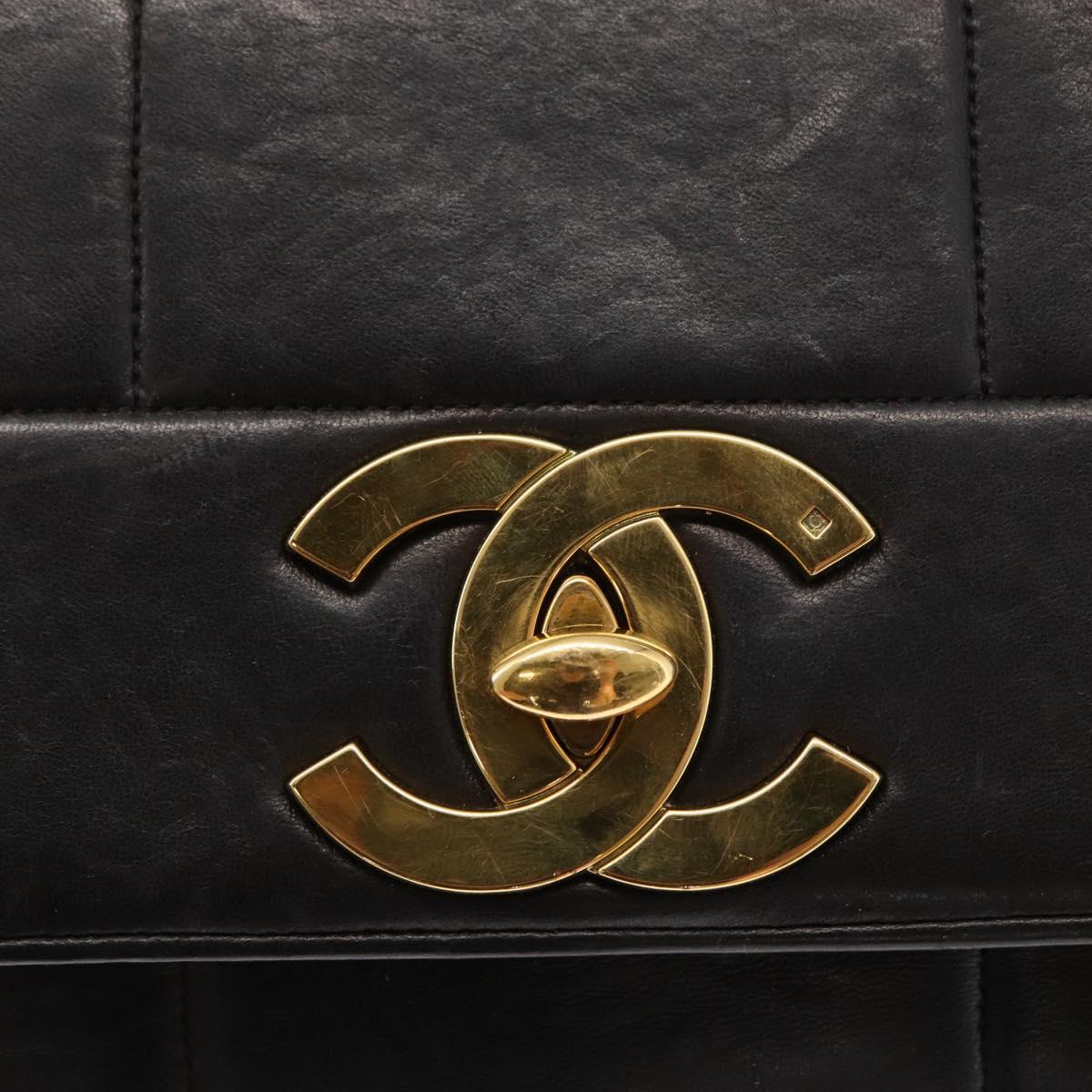 CHANEL New Mademoiselle Shoulder Bag Lamb Skin Black Silver CC Auth ka096V