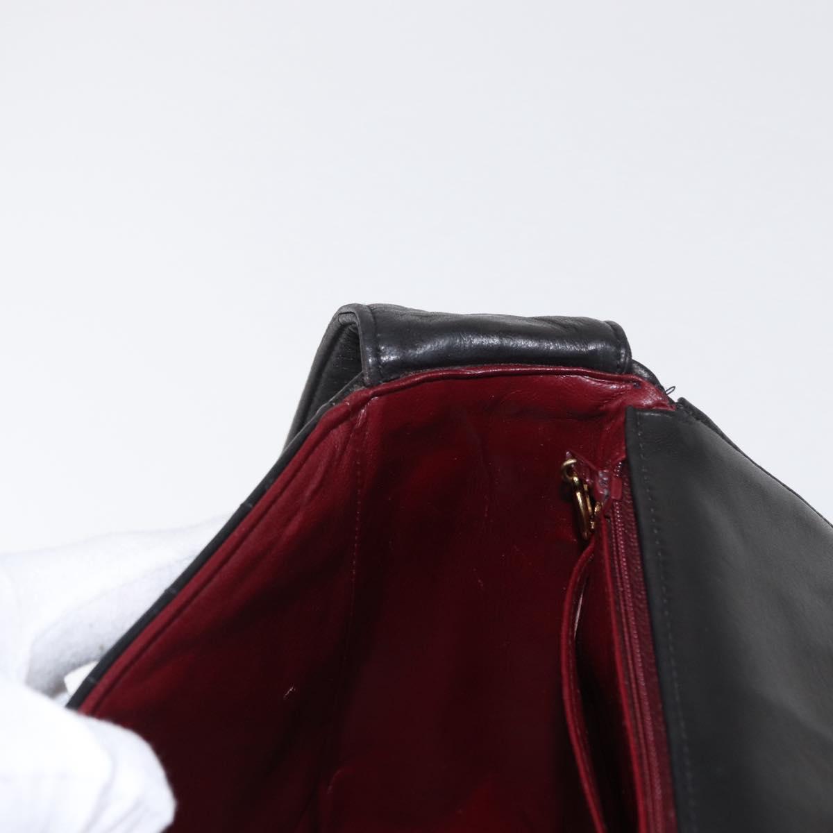 CHANEL New Mademoiselle Shoulder Bag Lamb Skin Black Silver CC Auth ka096V