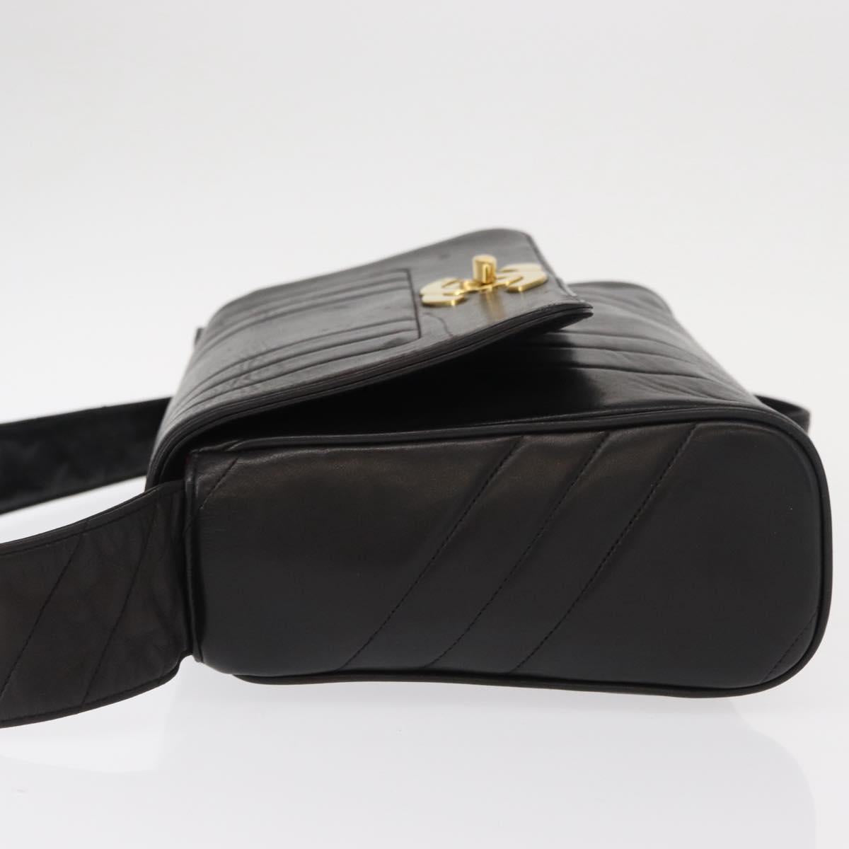 CHANEL New Mademoiselle Shoulder Bag Lamb Skin Black Silver CC Auth ka096V