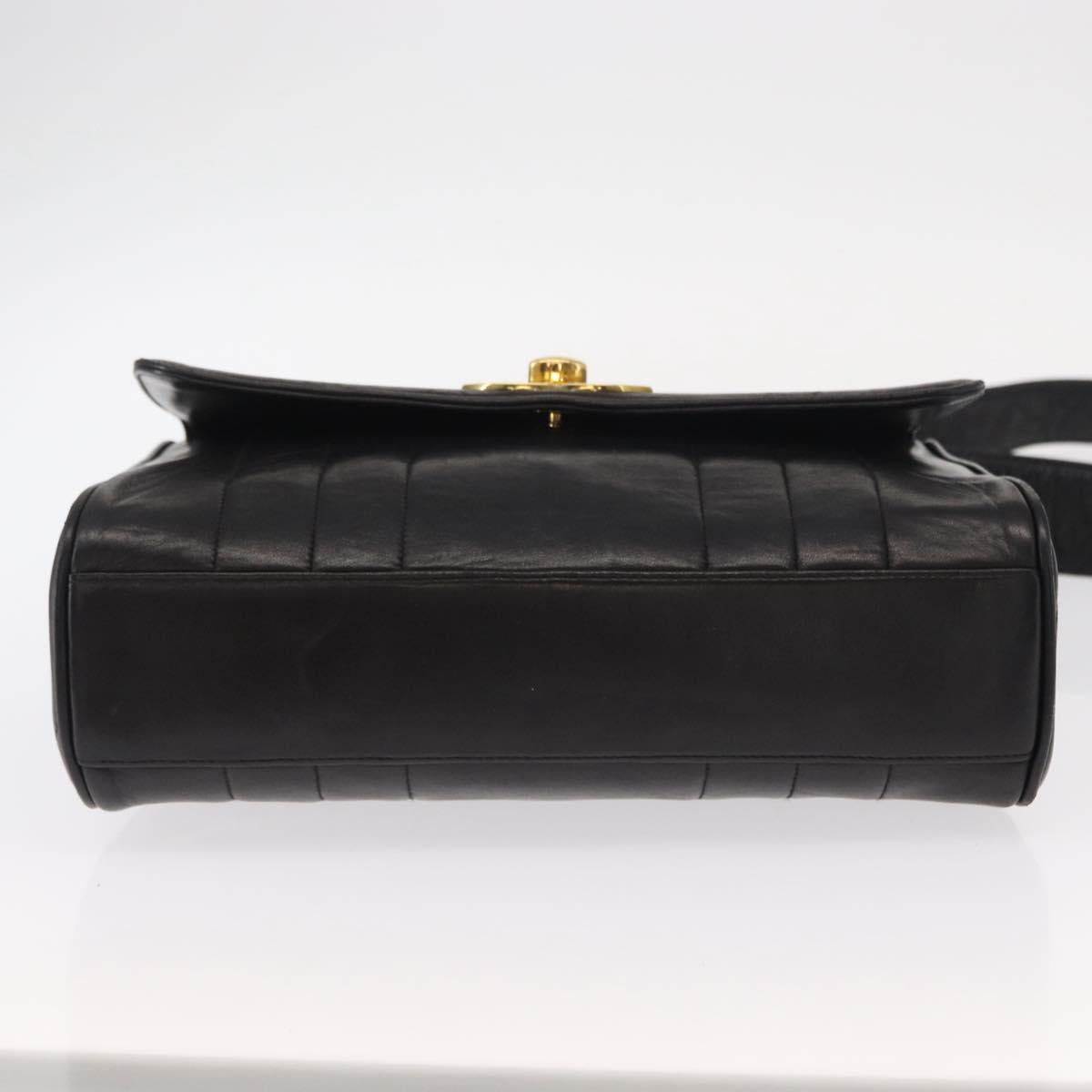 CHANEL New Mademoiselle Shoulder Bag Lamb Skin Black Silver CC Auth ka096V