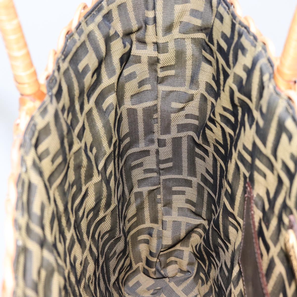 FENDI Hand Bag Rattan Brown Gold Auth ka098