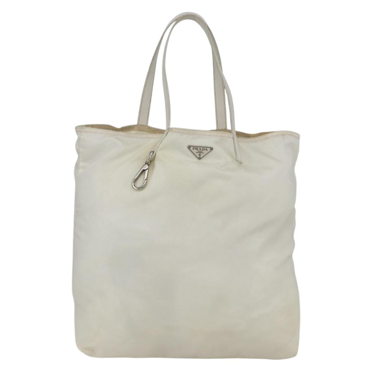 PRADA Tote Bag Nylon White Silver Auth ka1005