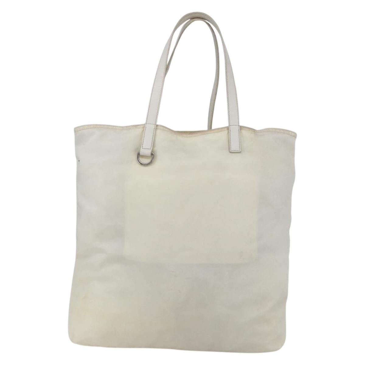 PRADA Tote Bag Nylon White Silver Auth ka1005