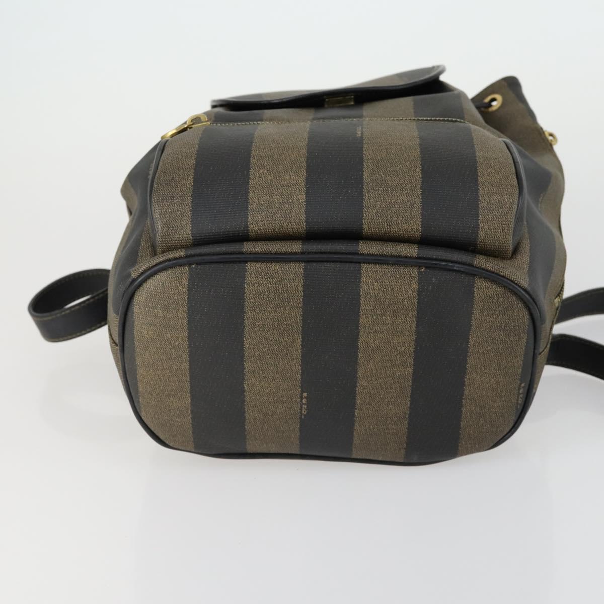 FENDI Pecan Canvas Backpack PVC Brown Black gold Auth ka1008