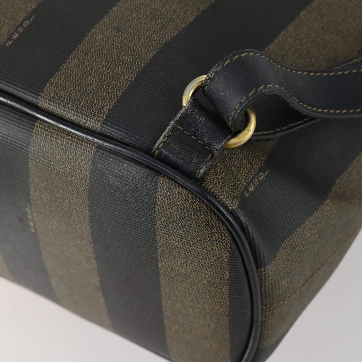 FENDI Pecan Canvas Backpack PVC Brown Black gold Auth ka1008