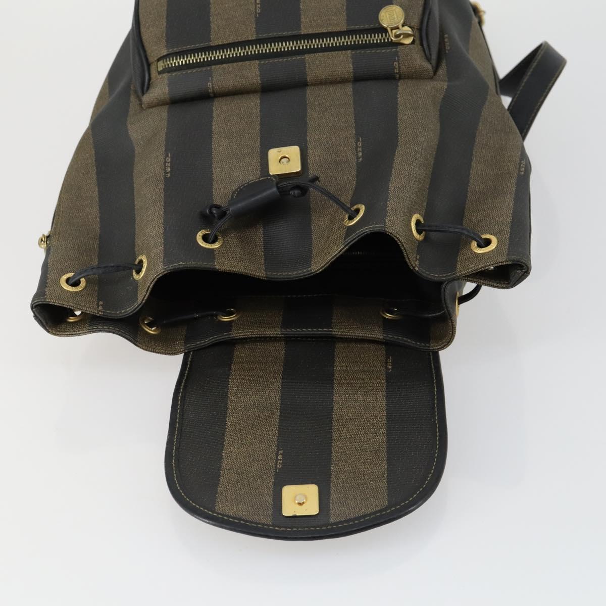 FENDI Pecan Canvas Backpack PVC Brown Black gold Auth ka1008