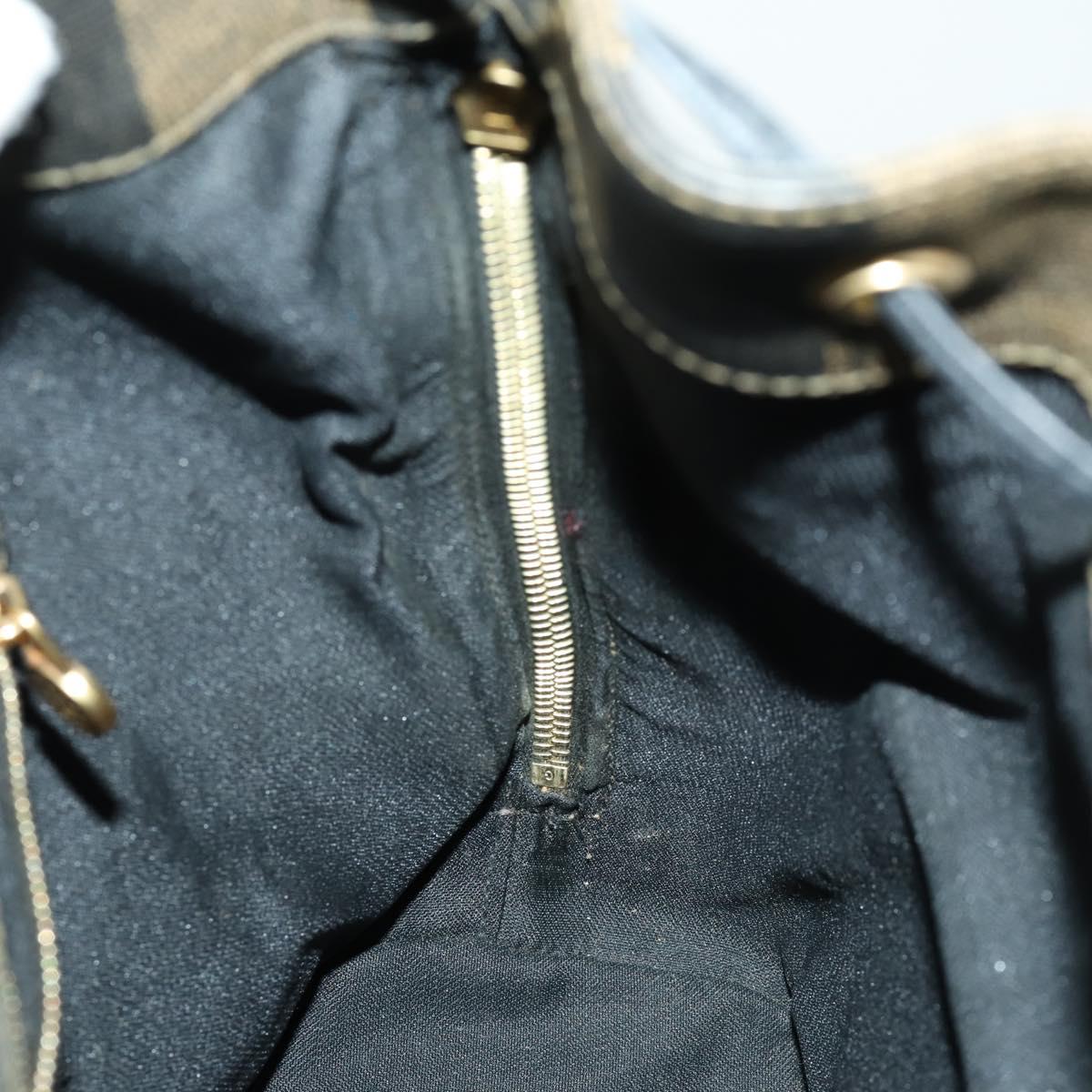 FENDI Pecan Canvas Backpack PVC Brown Black gold Auth ka1008