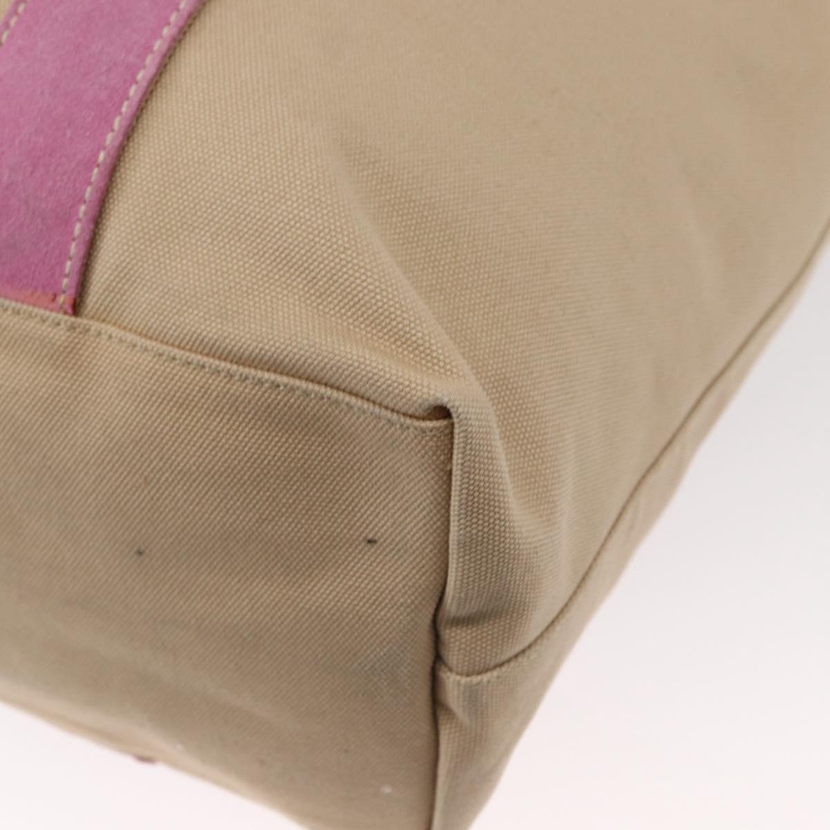 PRADA Tote Bag Canvas Beige Silver Auth ka101