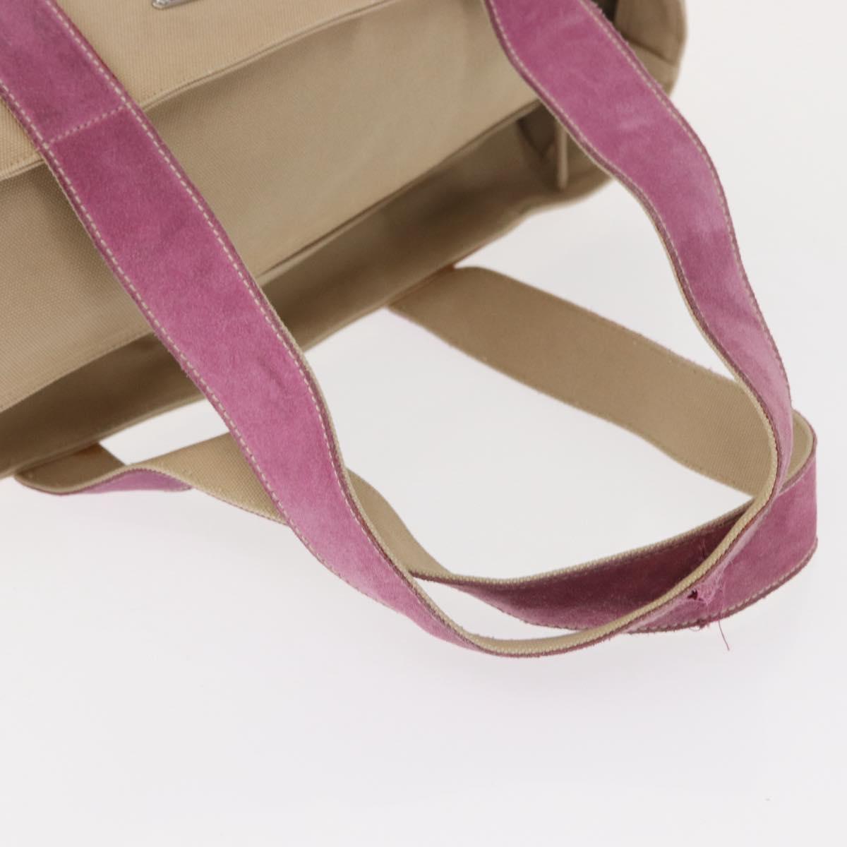 PRADA Tote Bag Canvas Beige Silver Auth ka101