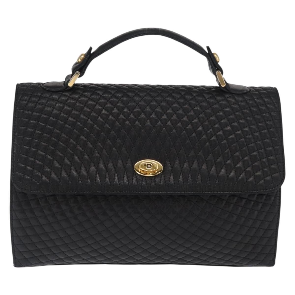 BALLY Hand Bag Leather Black Gold Auth ka1020