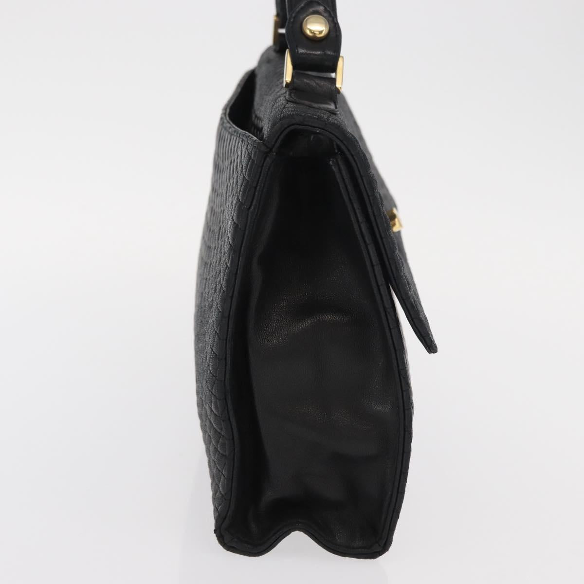 BALLY Hand Bag Leather Black Gold Auth ka1020