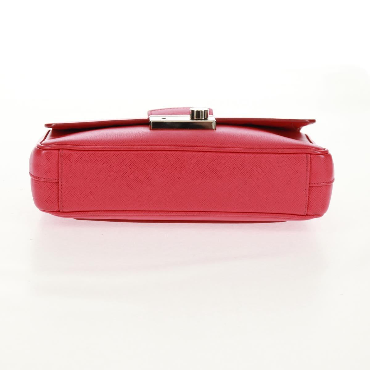 PRADA Chain Shoulder Bag Safiano leather Red Silver Auth ka1025V