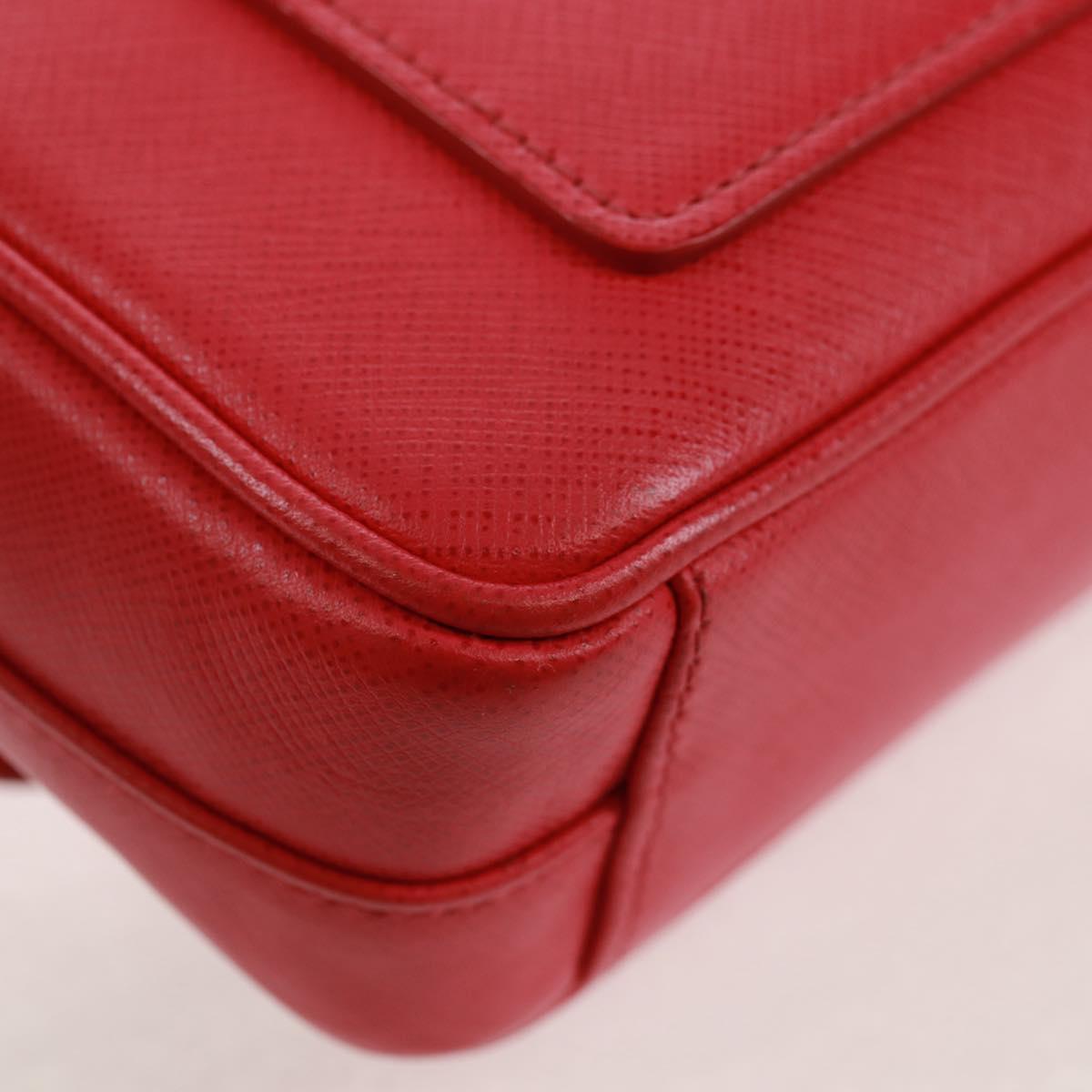 PRADA Chain Shoulder Bag Safiano leather Red Silver Auth ka1025V