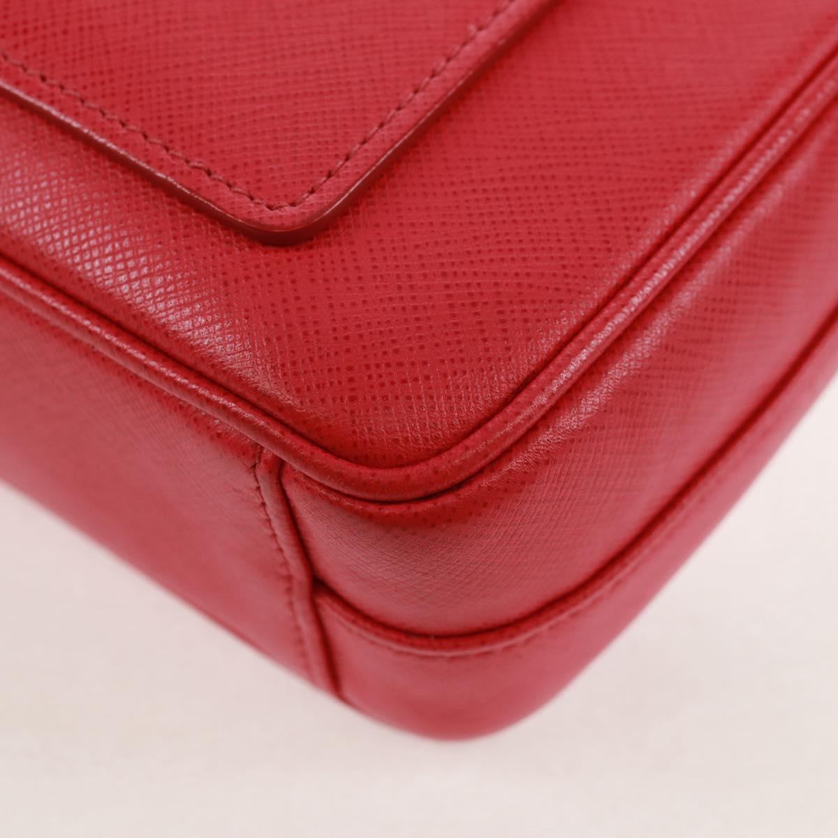 PRADA Chain Shoulder Bag Safiano leather Red Silver Auth ka1025V