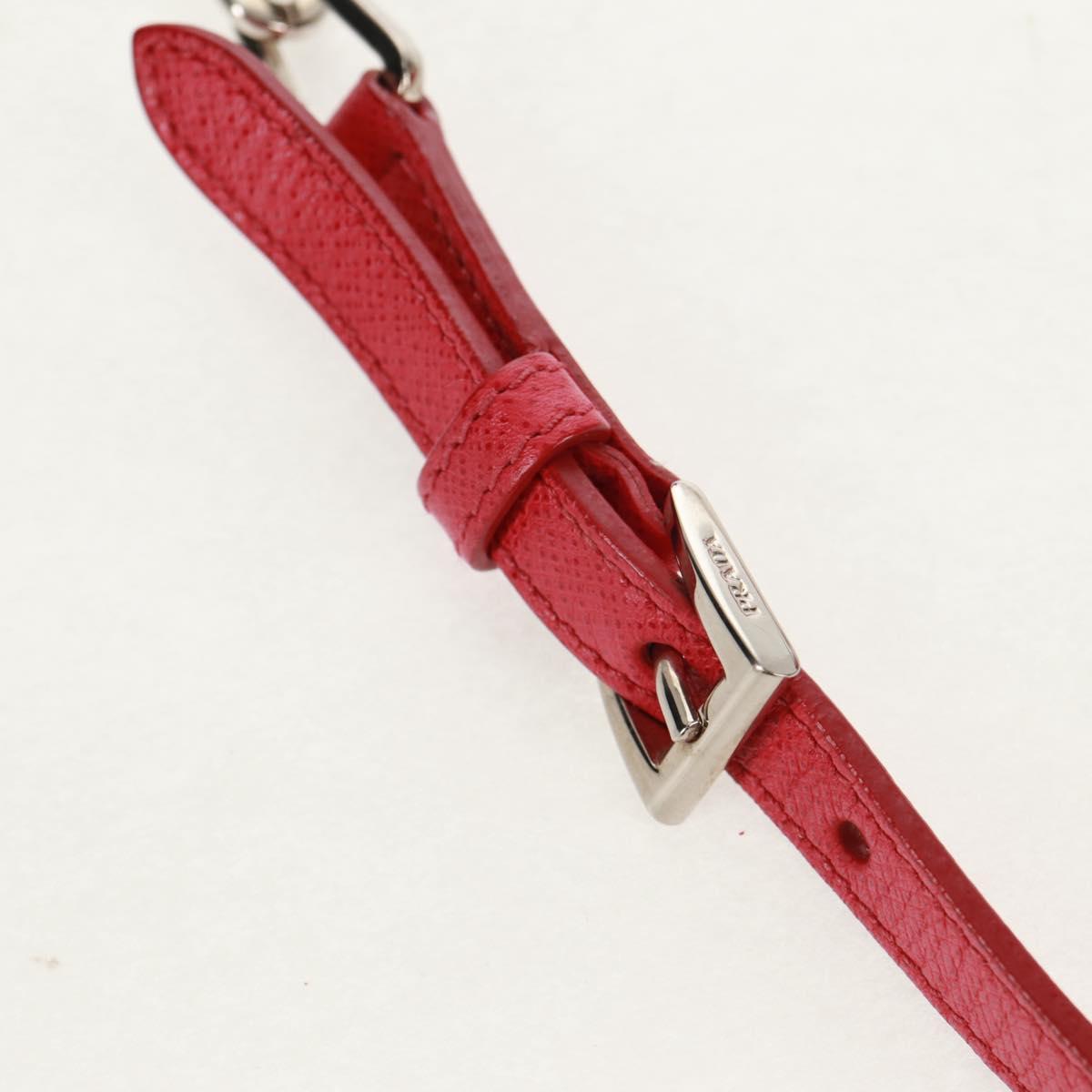PRADA Chain Shoulder Bag Safiano leather Red Silver Auth ka1025V