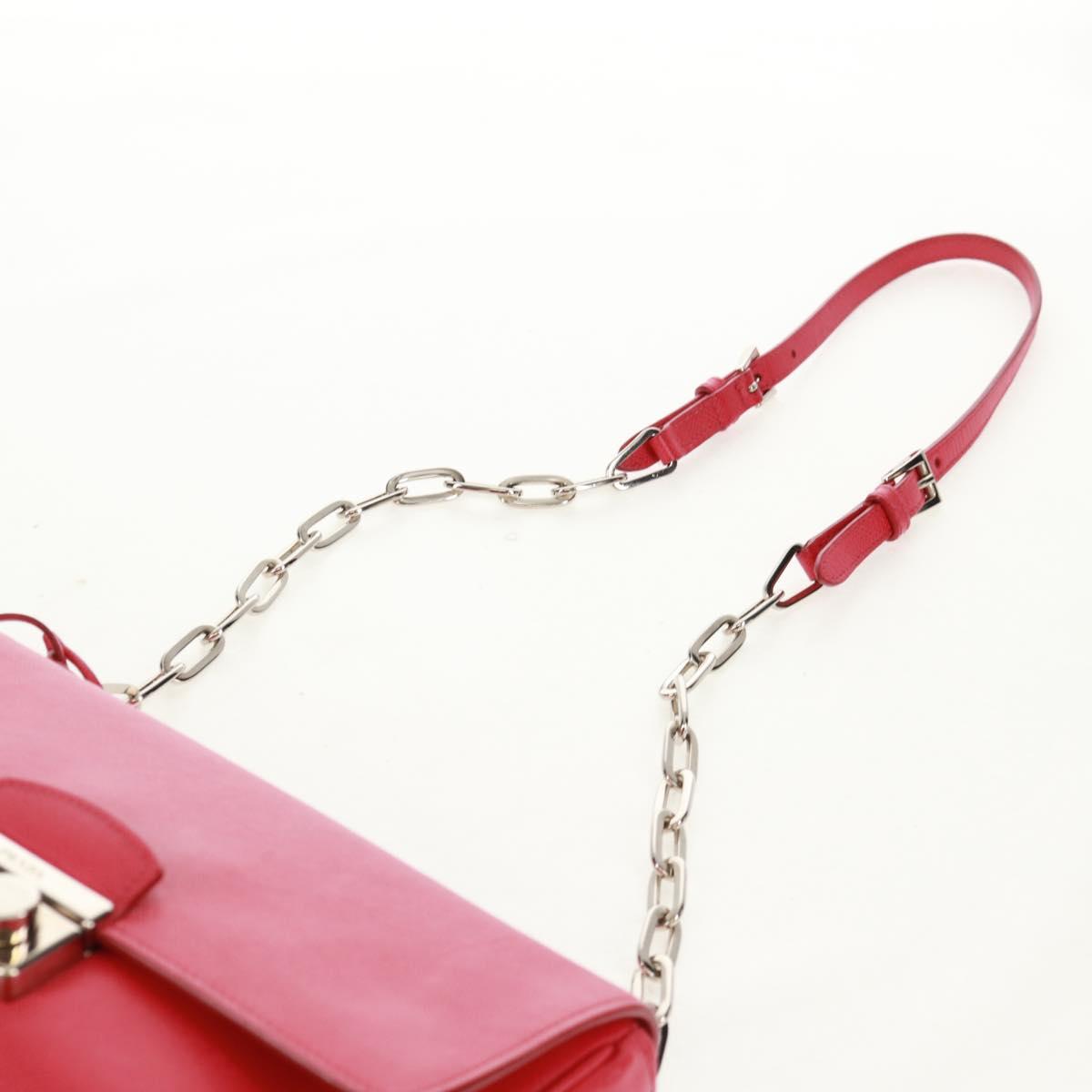 PRADA Chain Shoulder Bag Safiano leather Red Silver Auth ka1025V