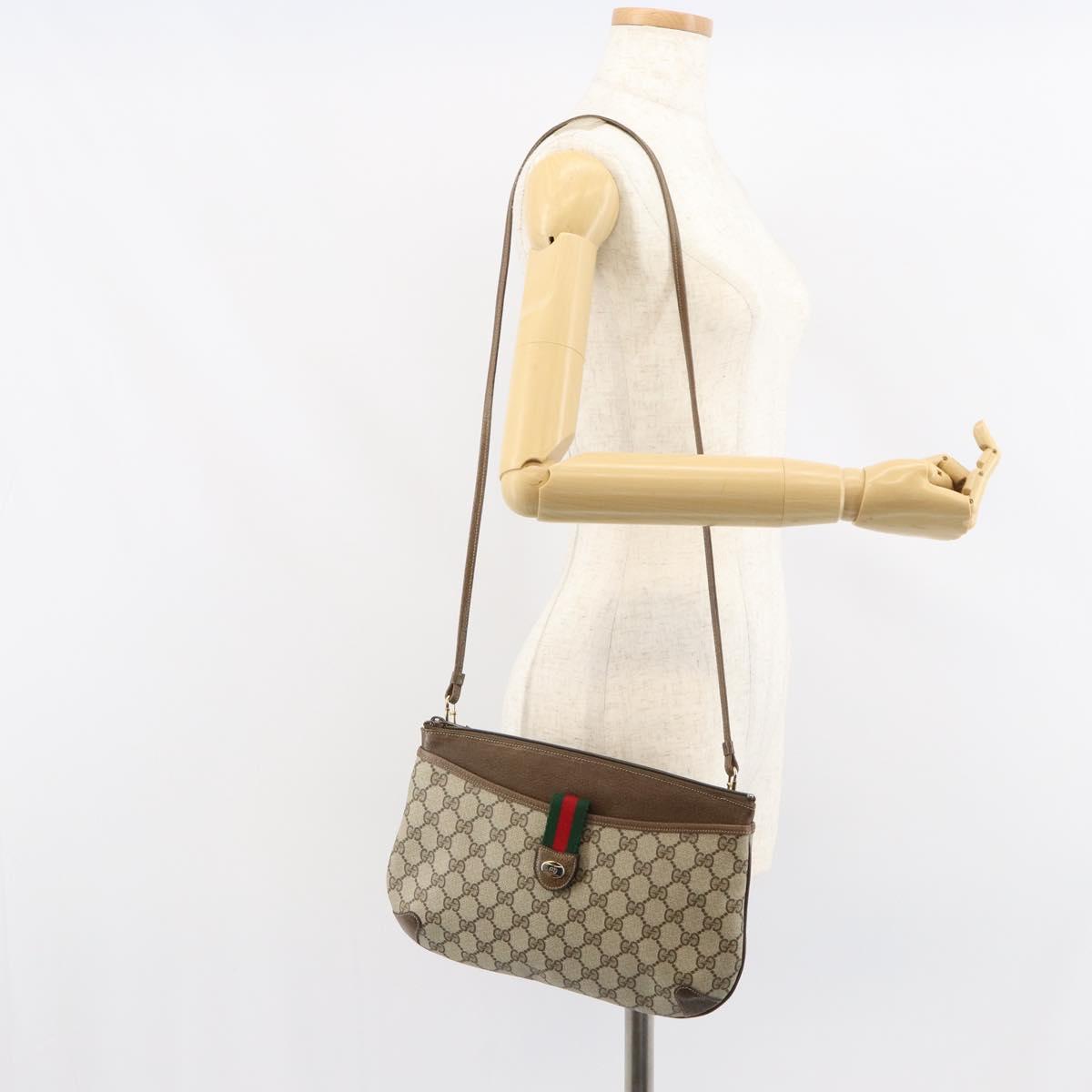GUCCI GG Supreme Web Sherry Line Bag PVC Beige Gold 904 02 026 Auth ka1036