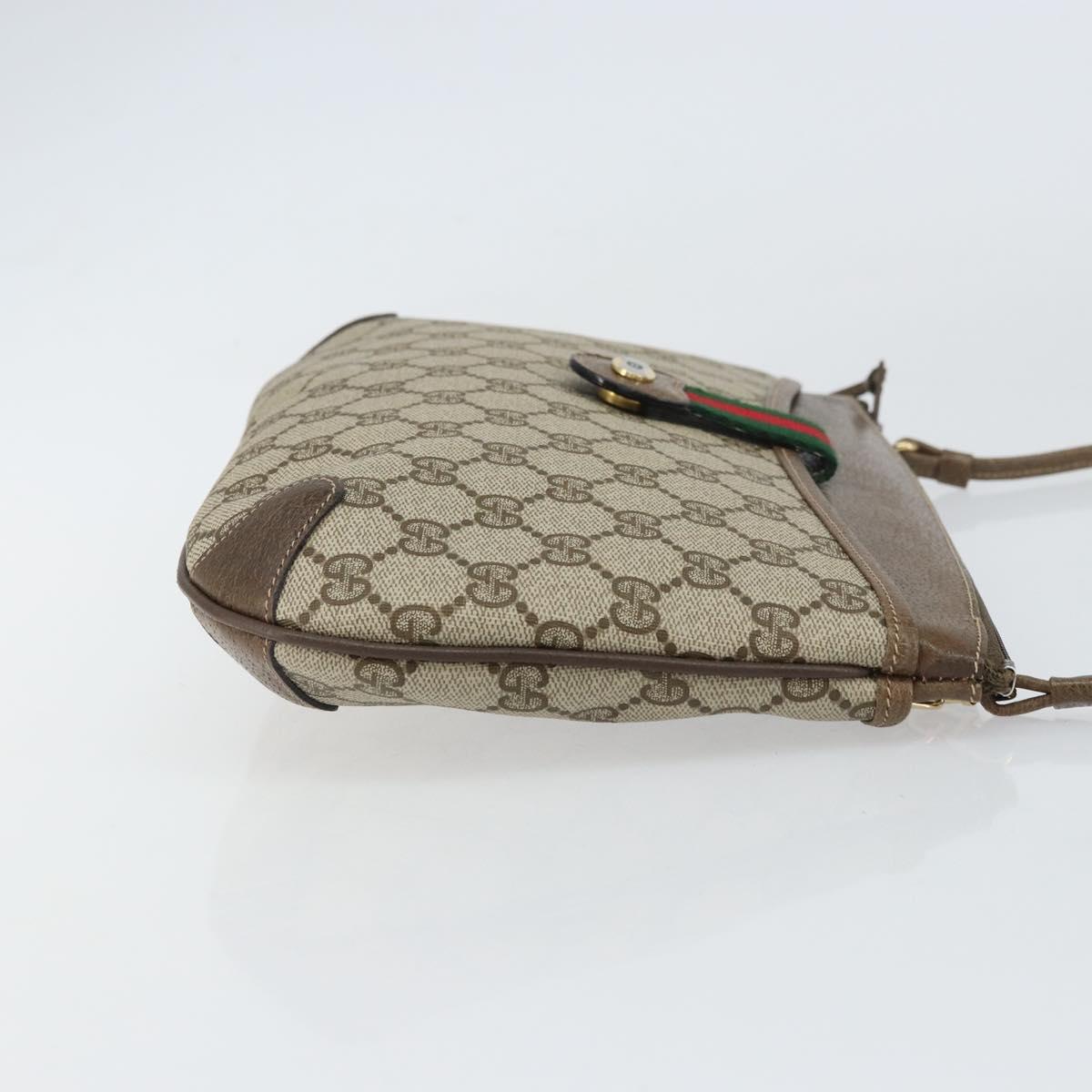 GUCCI GG Supreme Web Sherry Line Bag PVC Beige Gold 904 02 026 Auth ka1036