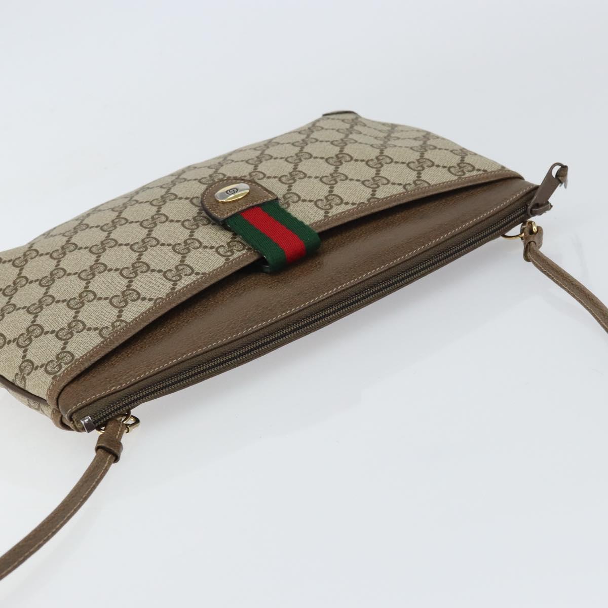 GUCCI GG Supreme Web Sherry Line Bag PVC Beige Gold 904 02 026 Auth ka1036