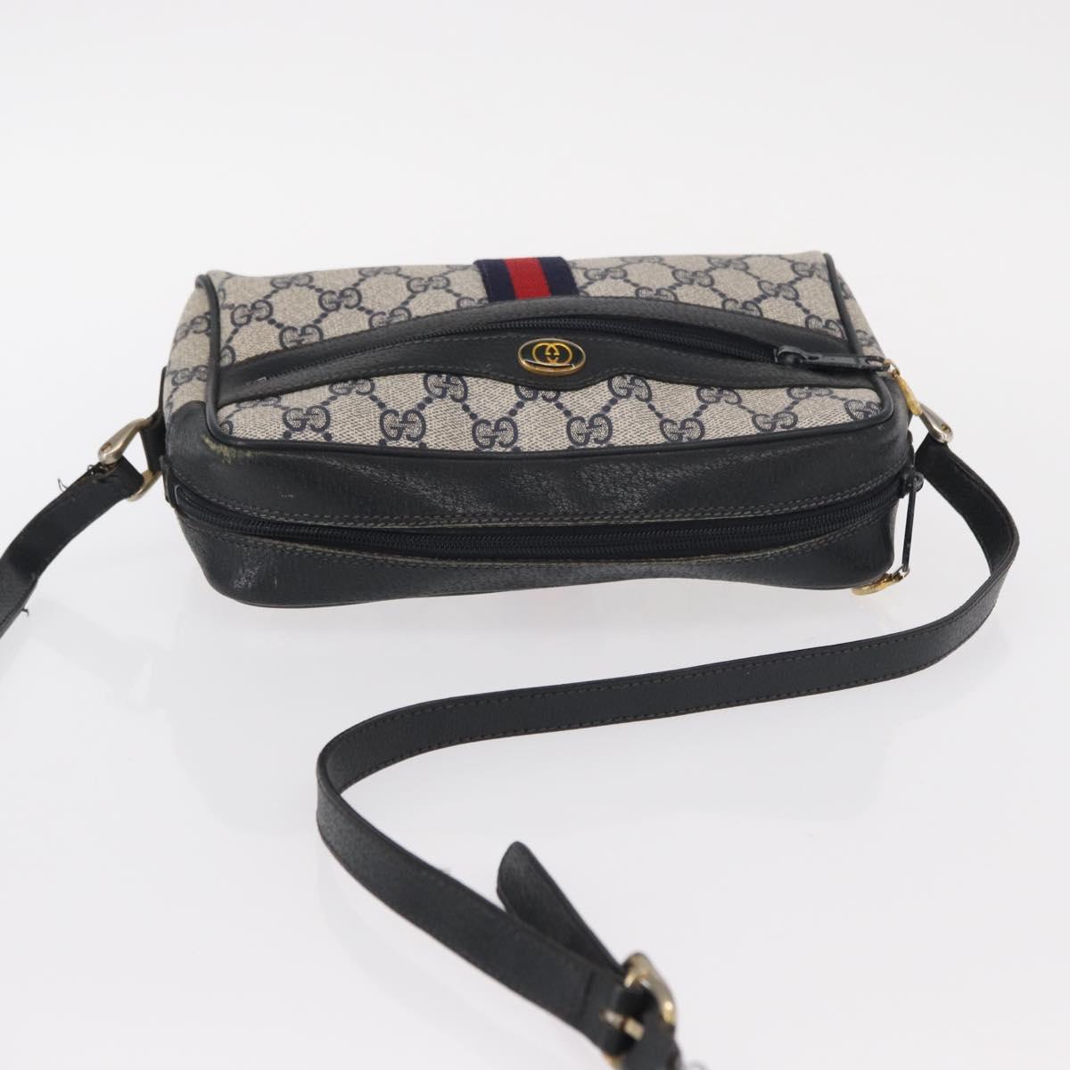 GUCCI GG Supreme Sherry Line Shoulder Bag PVC Navy Gold 378 02 004 Auth ka104