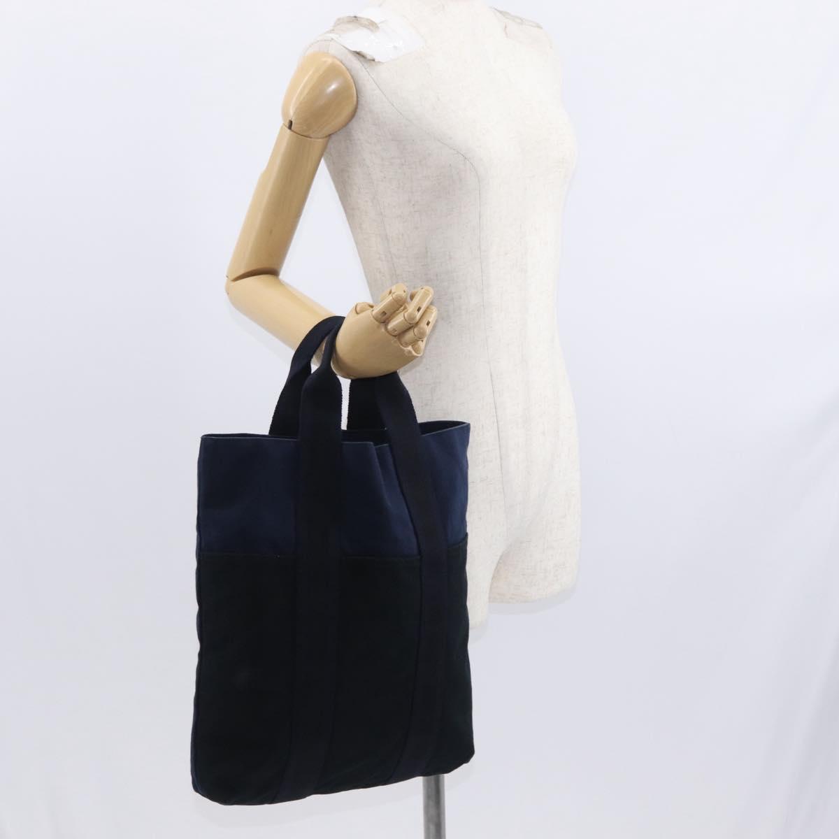 HERMES Fourre Tout Hand Bag Canvas Black Navy Auth ka1041