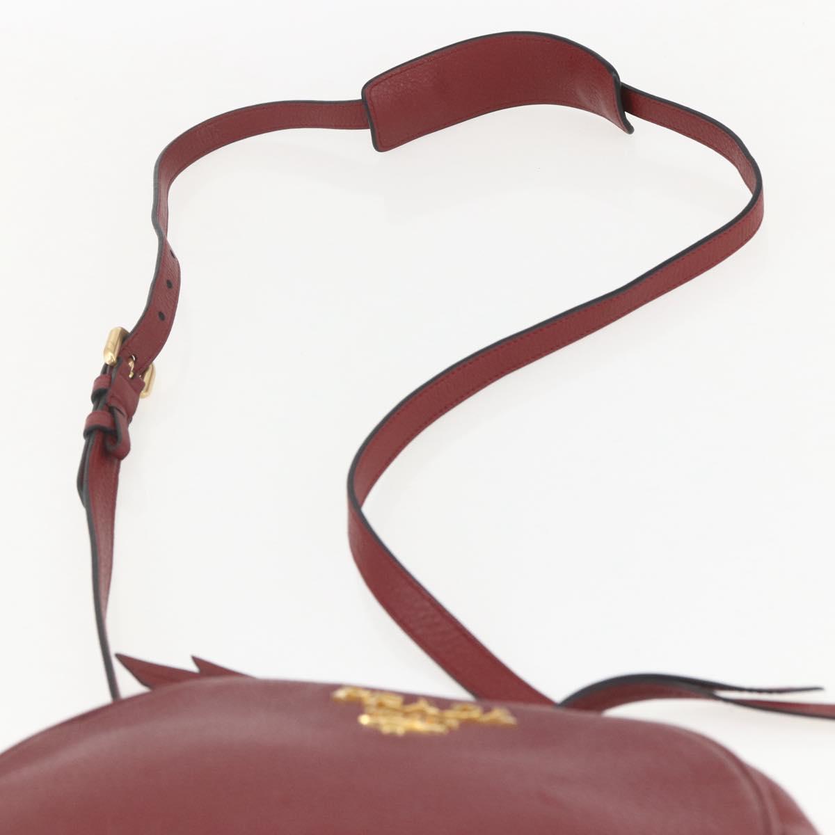 PRADA Shoulder Bag Leather 2way Bordeaux Gold Auth ka1044
