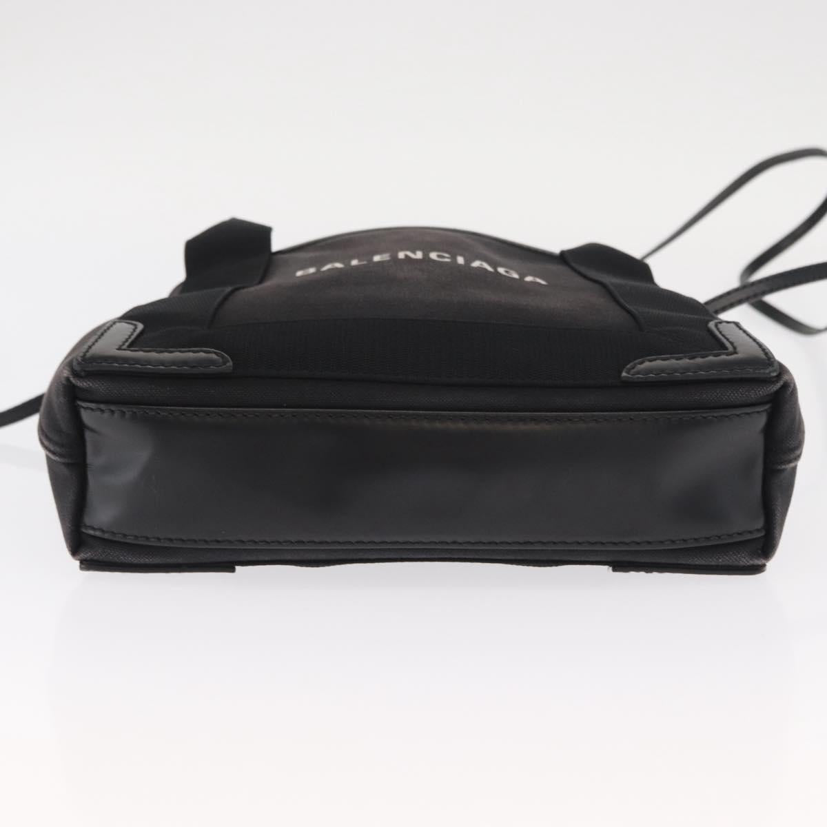 BALENCIAGA Cabas XS Hand Bag Canvas 2way Black Silver 390346 Auth ka1048