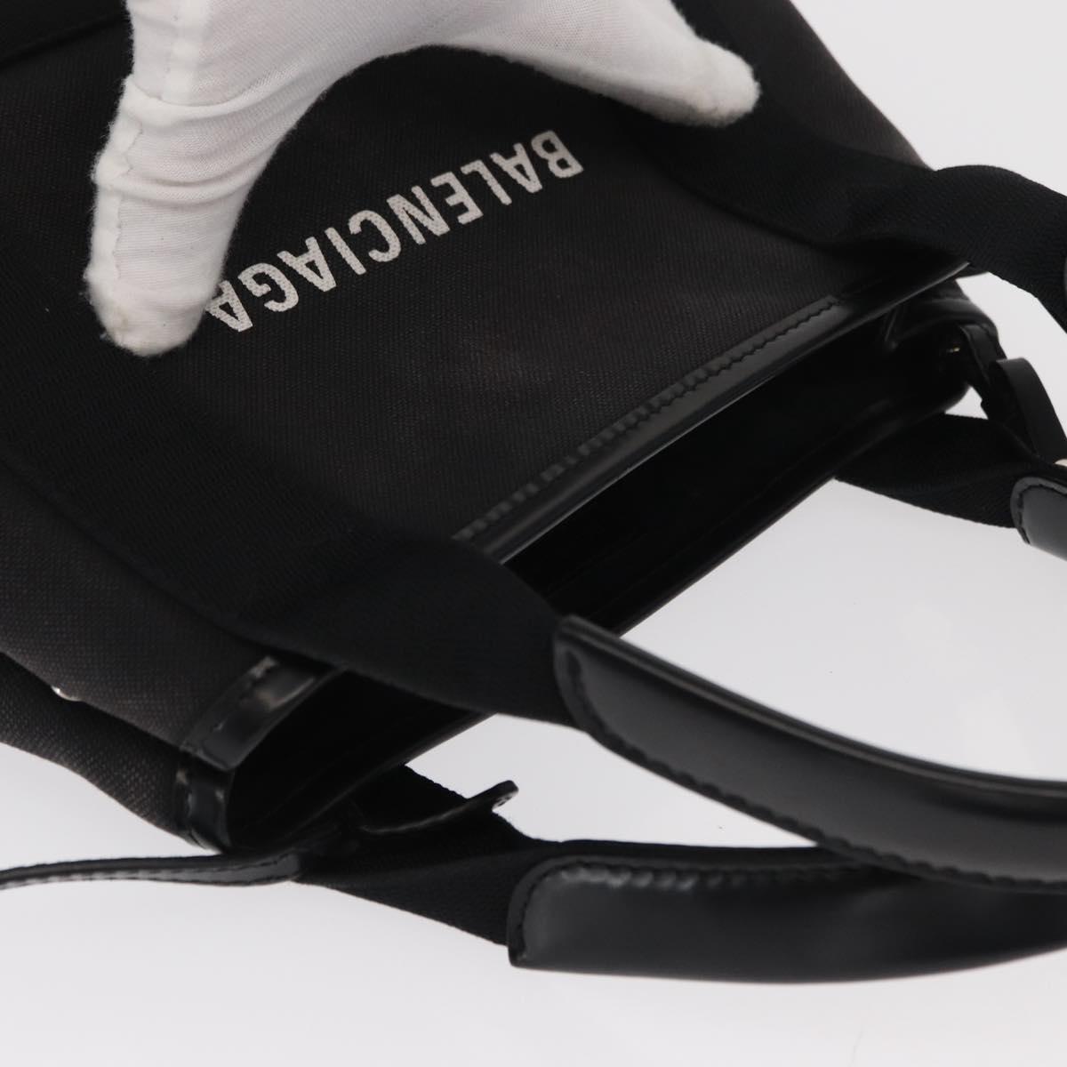 BALENCIAGA Cabas XS Hand Bag Canvas 2way Black Silver 390346 Auth ka1048