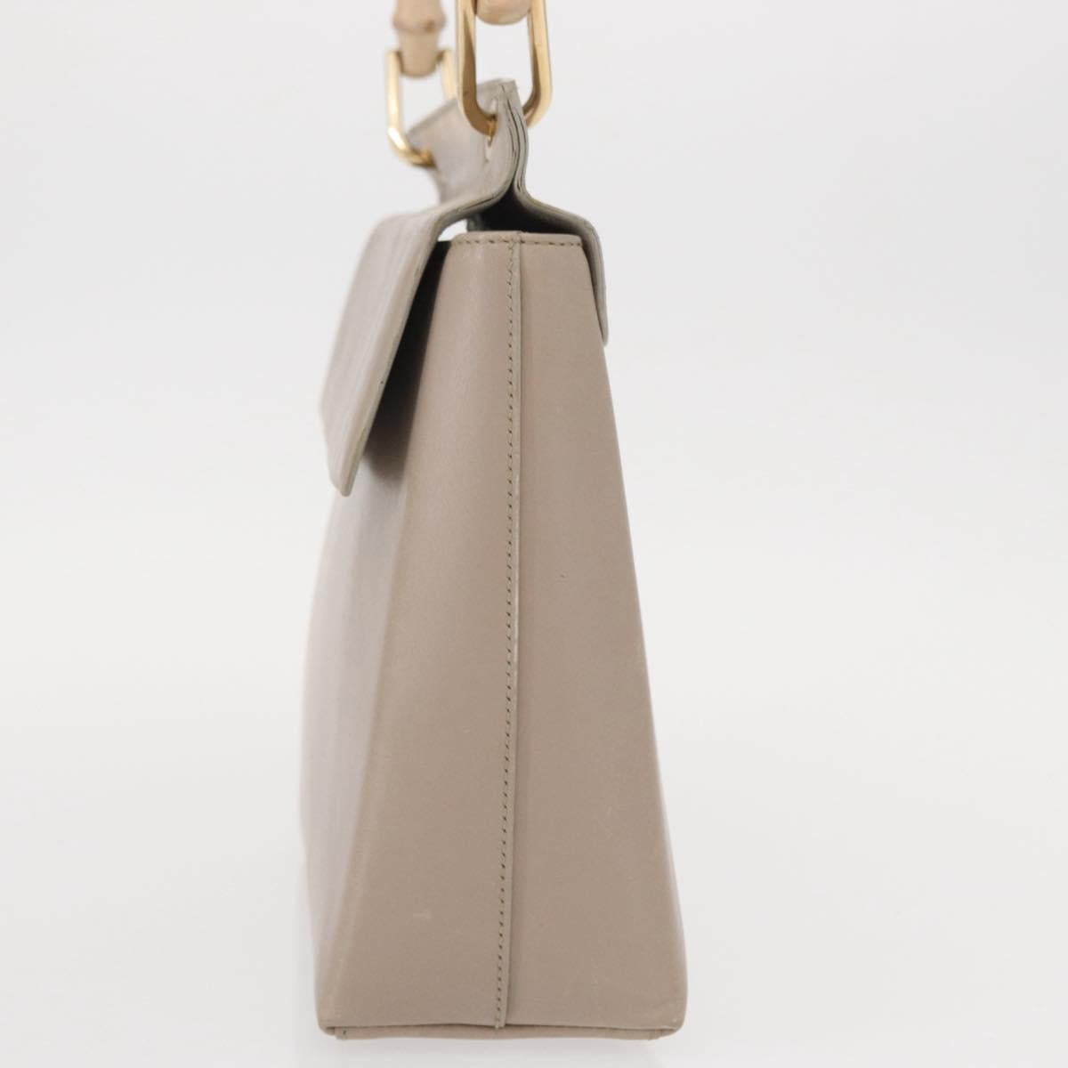 GUCCI Bamboo Hand Bag Leather Beige Gold 001 3444 1887 Auth ka105
