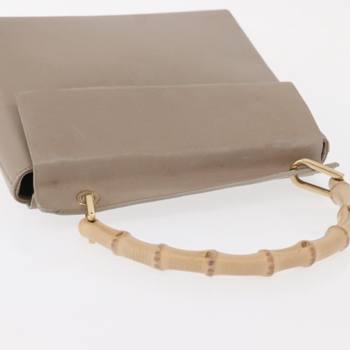 GUCCI Bamboo Hand Bag Leather Beige Gold 001 3444 1887 Auth ka105