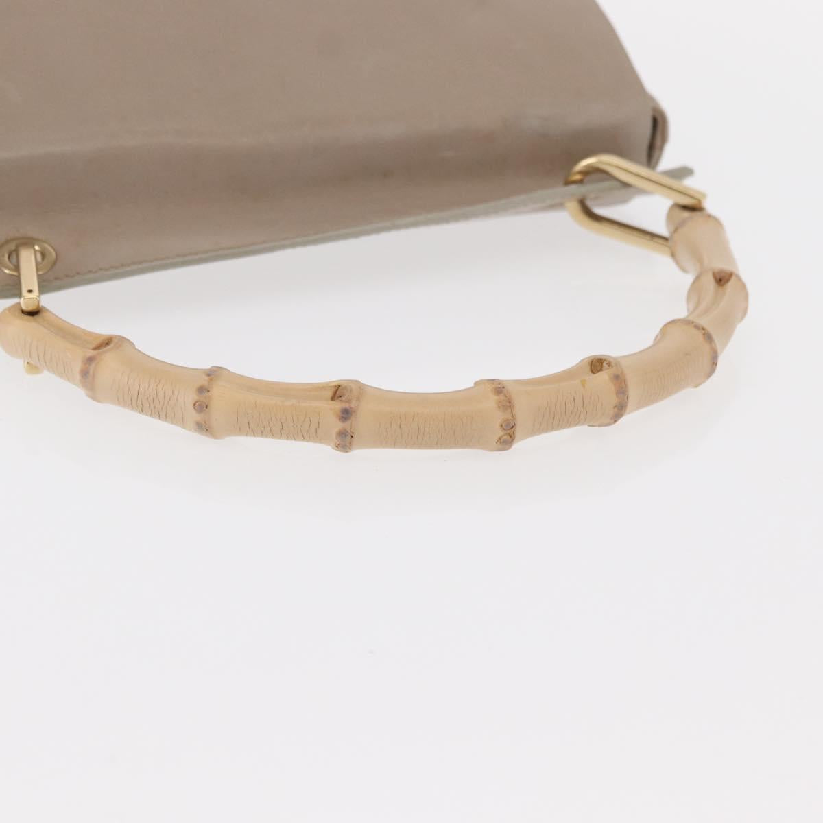 GUCCI Bamboo Hand Bag Leather Beige Gold 001 3444 1887 Auth ka105