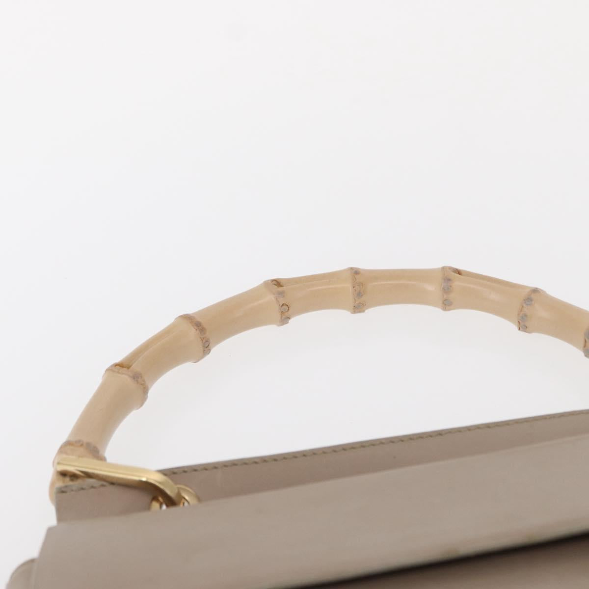 GUCCI Bamboo Hand Bag Leather Beige Gold 001 3444 1887 Auth ka105
