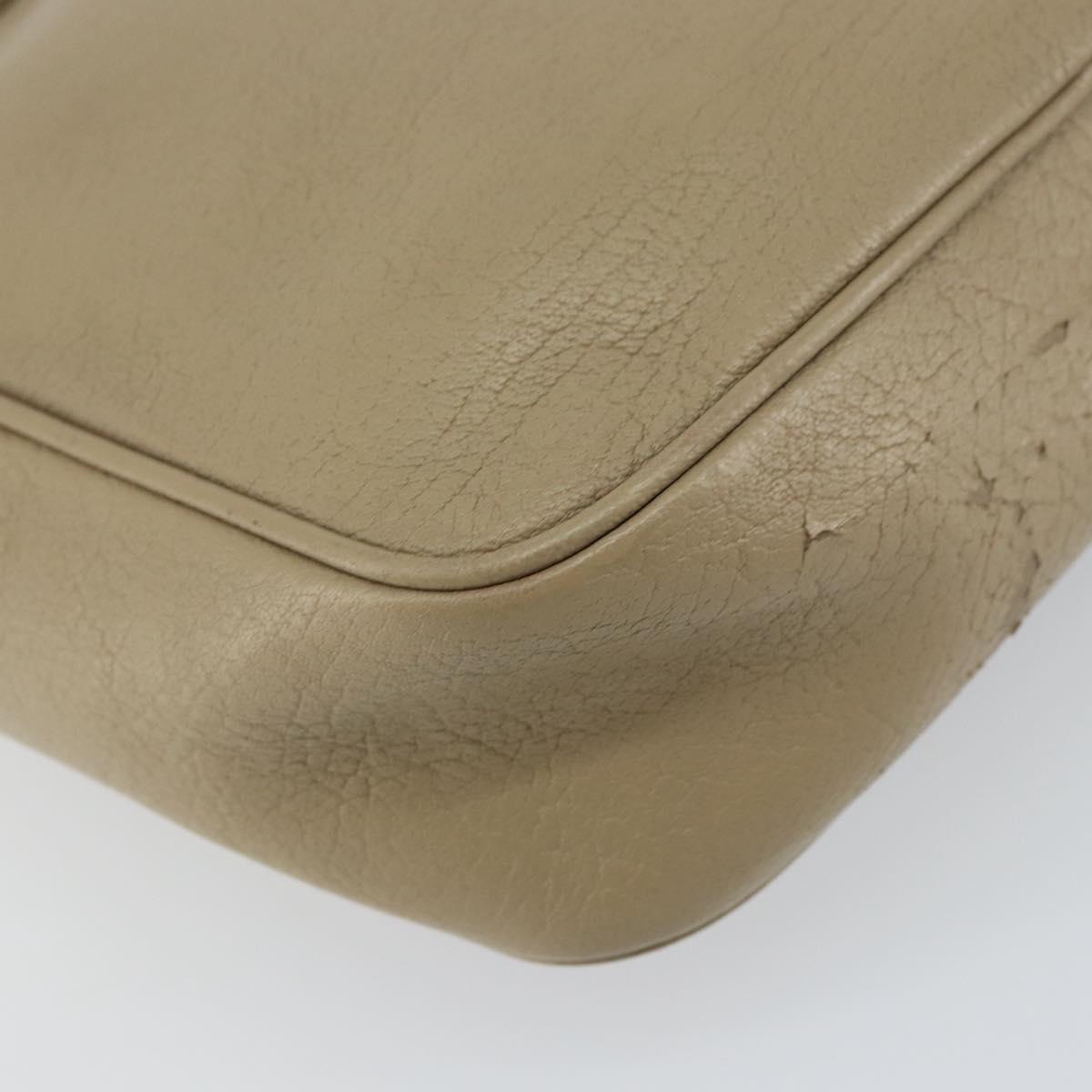 SAINT LAURENT Shoulder Bag Leather Beige Silver Auth ka1059