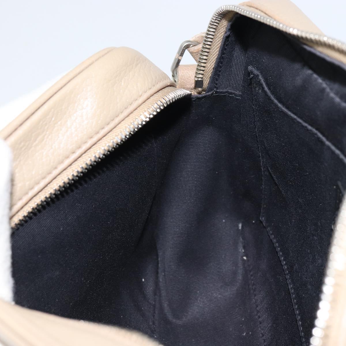 SAINT LAURENT Shoulder Bag Leather Beige Silver Auth ka1059