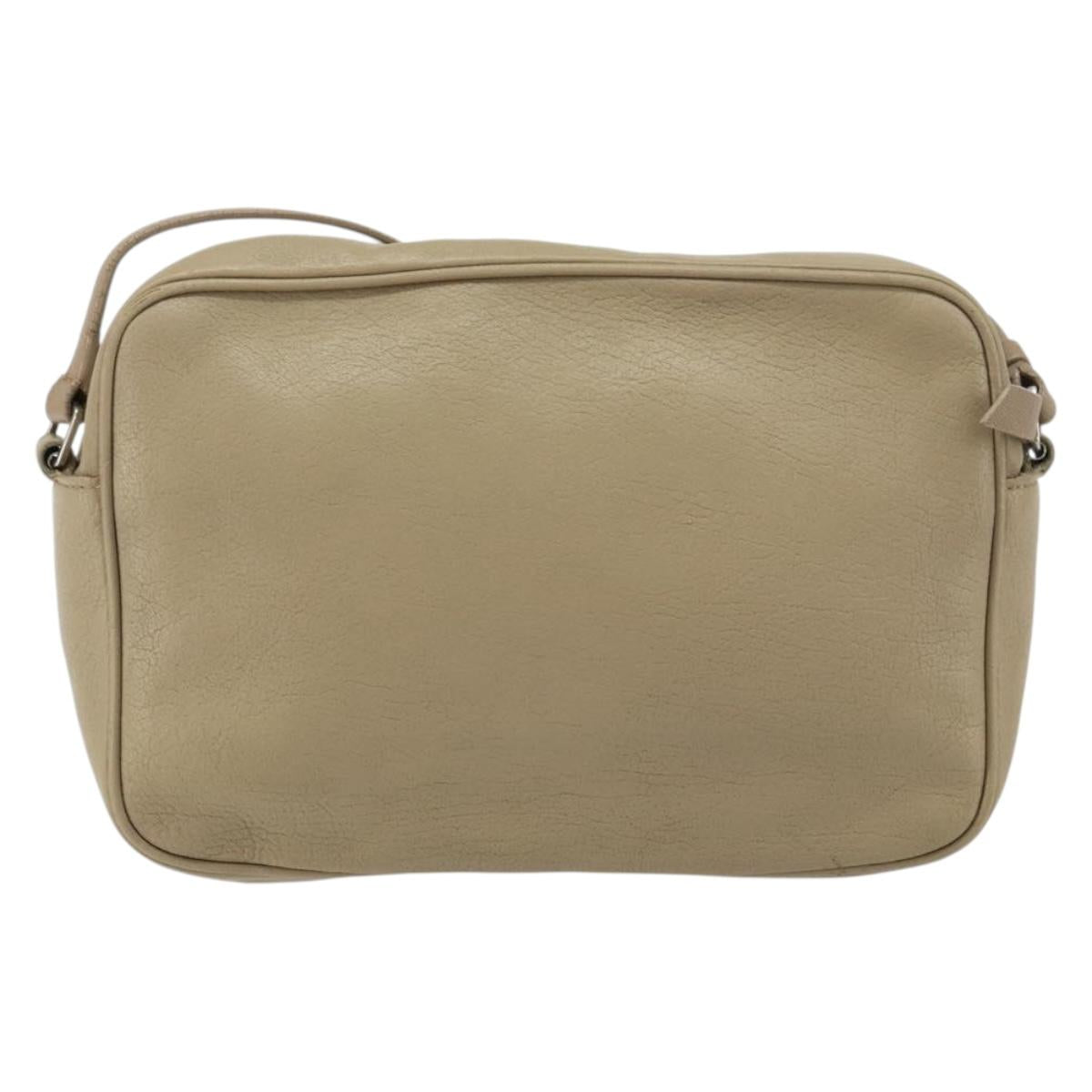 SAINT LAURENT Shoulder Bag Leather Beige Silver Auth ka1059