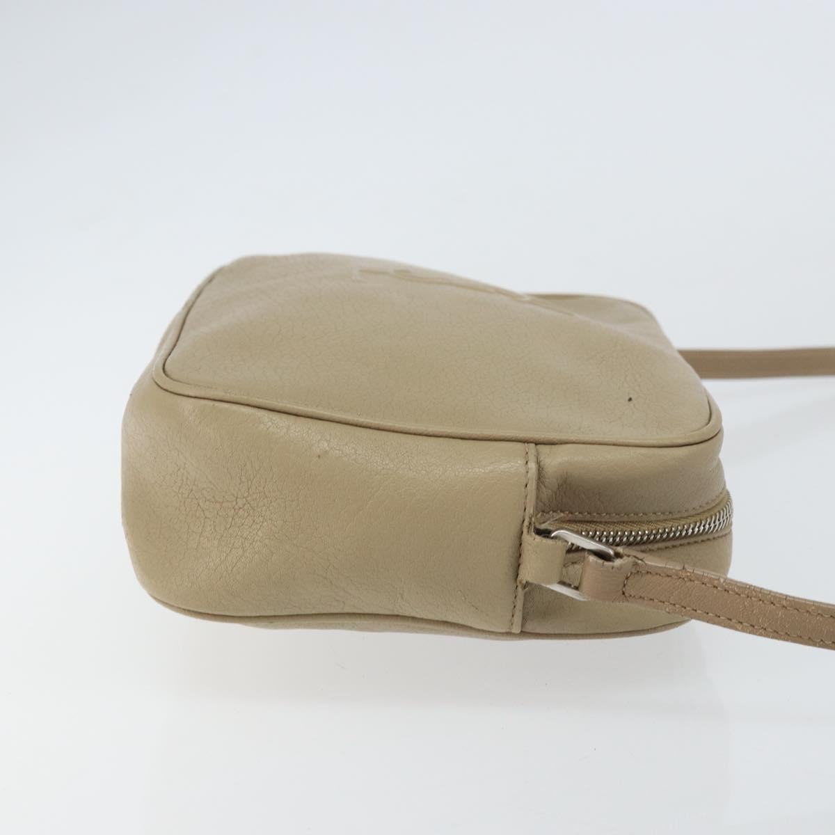 SAINT LAURENT Shoulder Bag Leather Beige Silver Auth ka1059