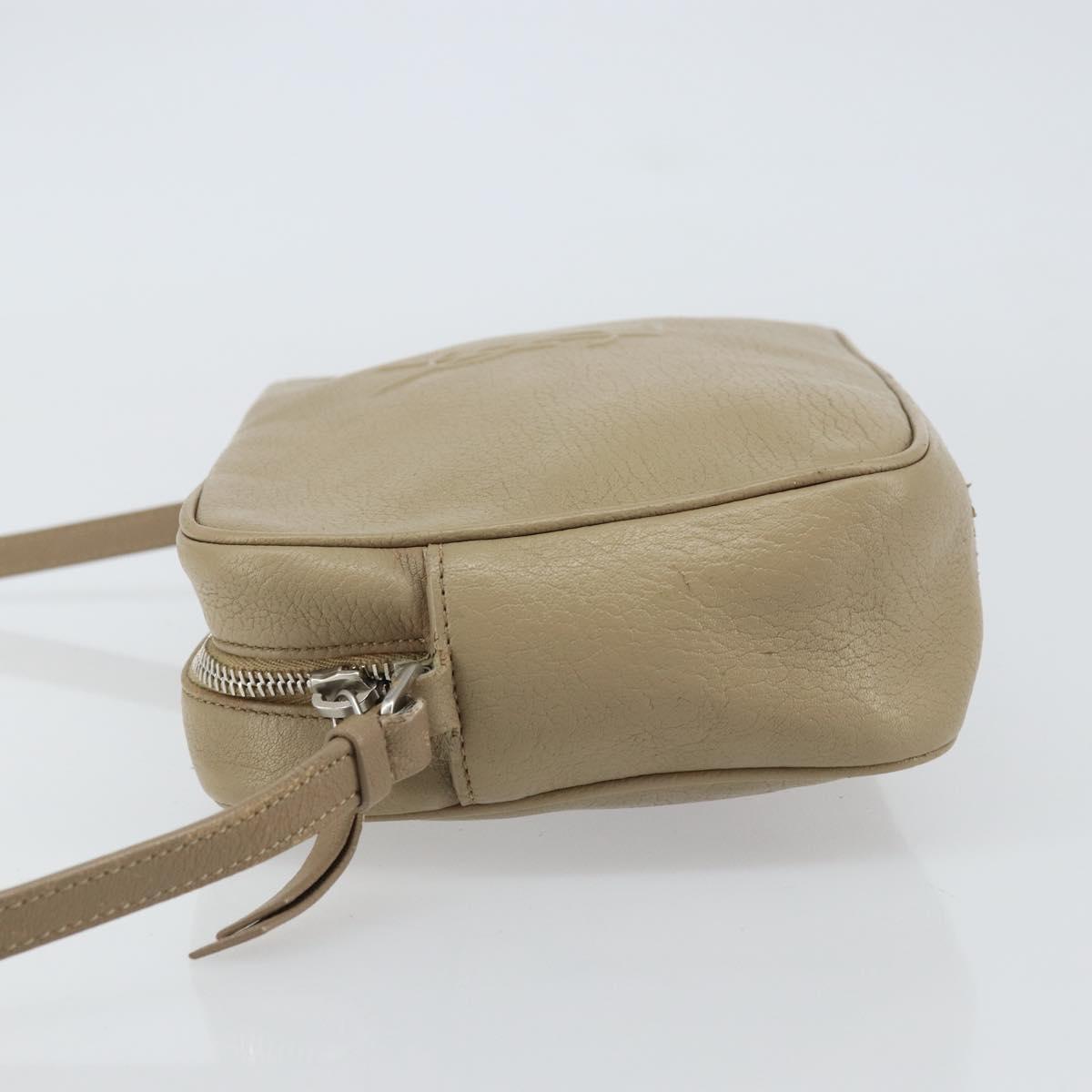 SAINT LAURENT Shoulder Bag Leather Beige Silver Auth ka1059