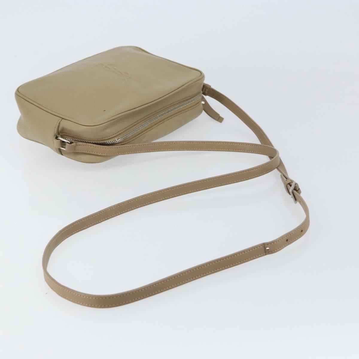 SAINT LAURENT Shoulder Bag Leather Beige Silver Auth ka1059