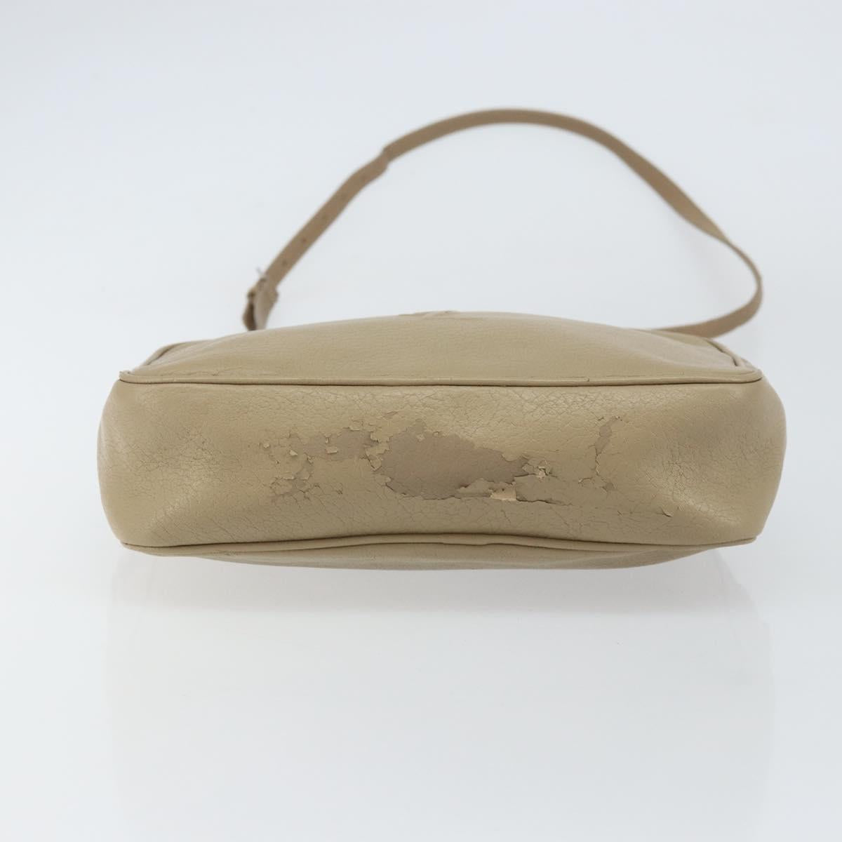 SAINT LAURENT Shoulder Bag Leather Beige Silver Auth ka1059