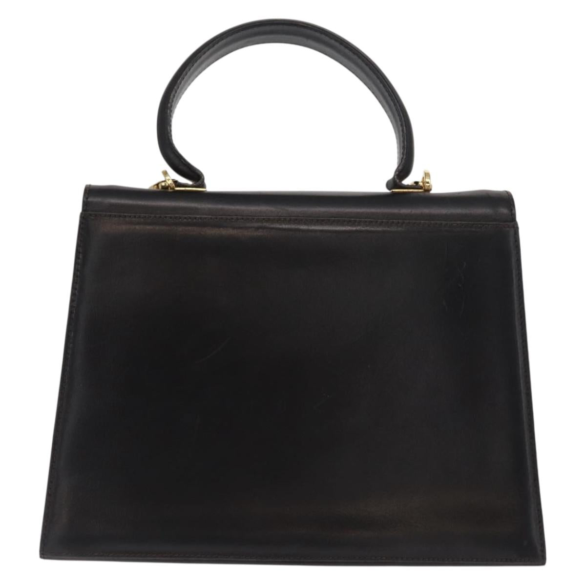 Salvatore Ferragamo Gancini Hand Bag Leather 2way Black Gold Auth ka1065