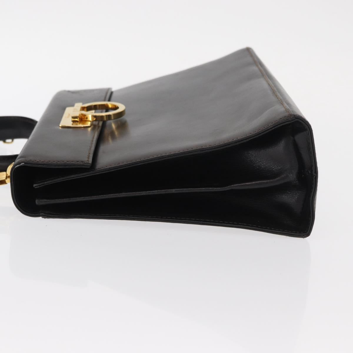 Salvatore Ferragamo Gancini Hand Bag Leather 2way Black Gold Auth ka1065