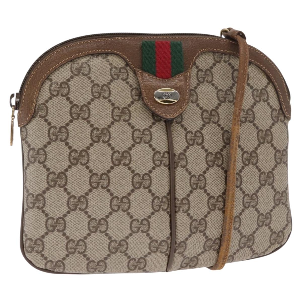 GUCCI GG Supreme Web Sherry Line Bag PVC Beige Gold 68 02 047 Auth ka1073