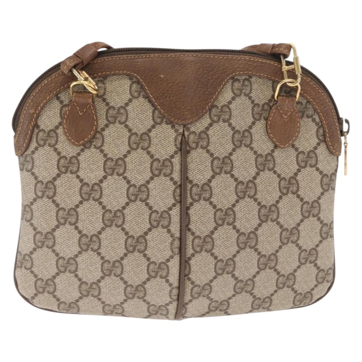 GUCCI GG Supreme Web Sherry Line Bag PVC Beige Gold 68 02 047 Auth ka1073