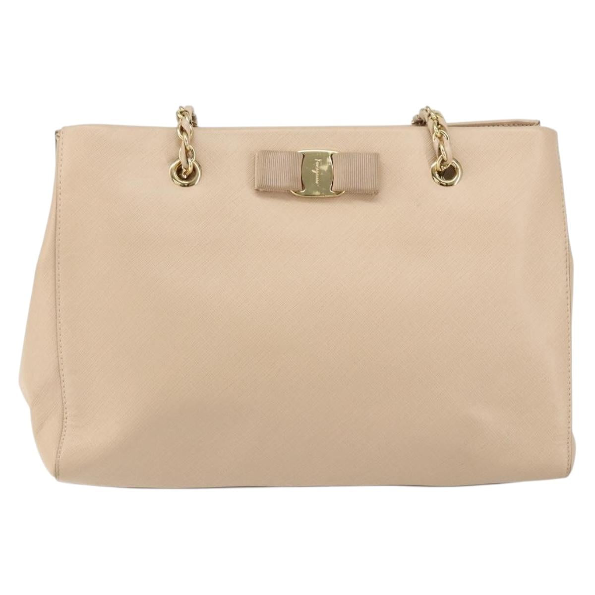 Salvatore Ferragamo Shoulder Bag Leather Gold Beige Auth ka111